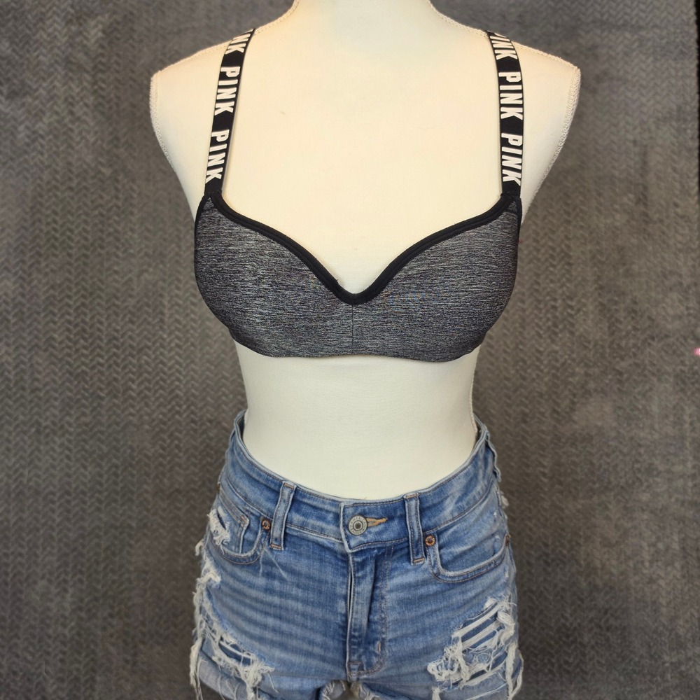 PINK Victoria's Secret Ultimate Push Up Sports Bra XS Gray Space Dye Racerback